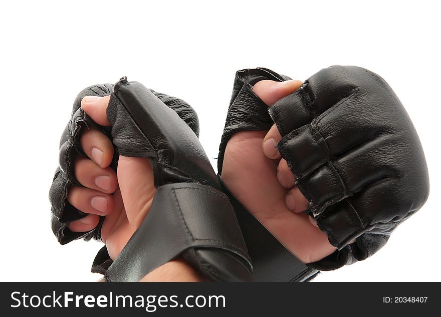 Hand with boxing gloves on white background