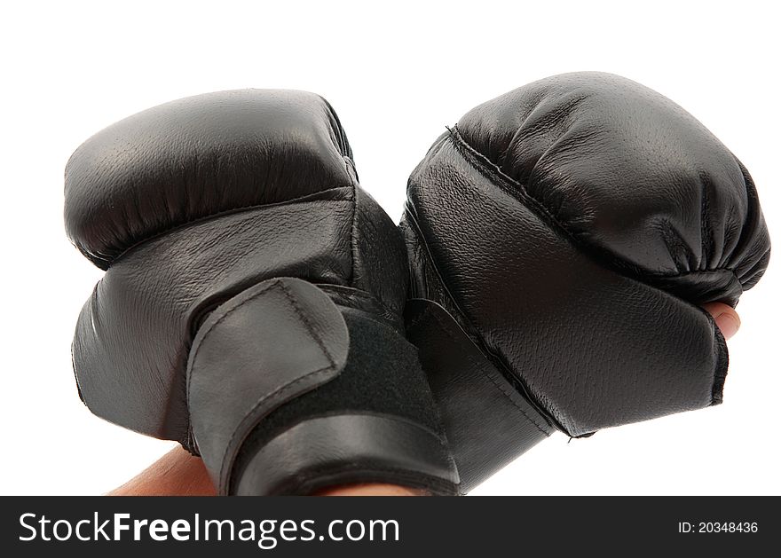 Hand with boxing gloves on white background