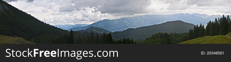 Panorama background in Carpathians. Beautiful montains and landscape in Romania.