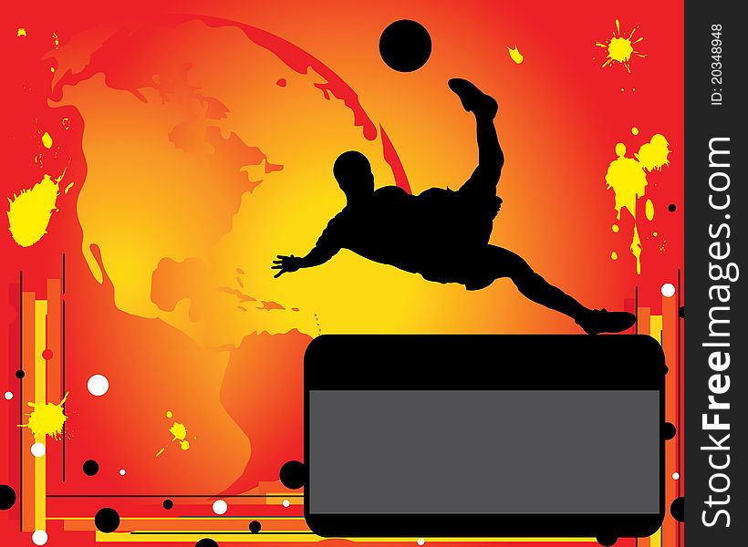 Silhouette of footballer on red background. The football. Silhouette of footballer on red background. The football