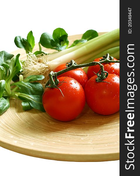 Vegetables On Wooden Board Isolated On White