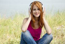 Redhead Girl With Headphone Royalty Free Stock Photo Redhead Girl With Headphone Royalty Free Stock Photo