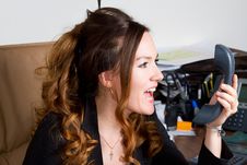 Woman-director Screams Into The Phone Stock Photos Woman-director Screams Into The Phone Stock Photos