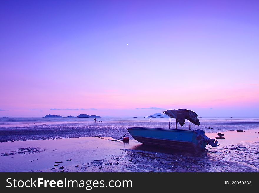 Sunset along the coast at dusk in Hong Kong