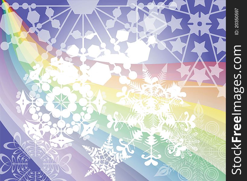 Rainbow and snow-flakes, vector, decoration, christmas, new year. Rainbow and snow-flakes, vector, decoration, christmas, new year