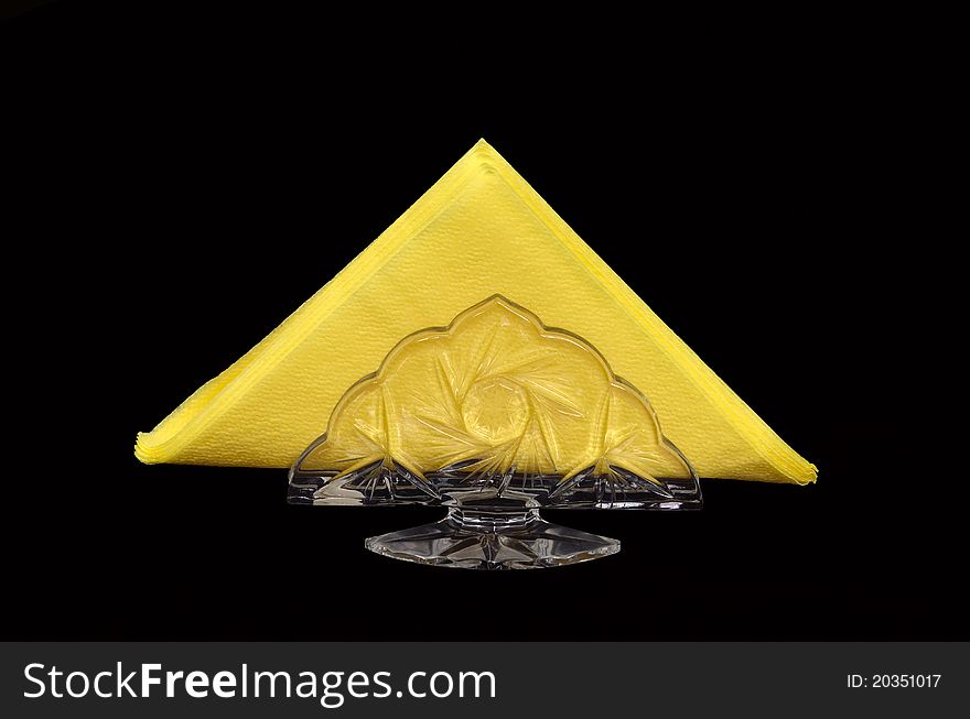 Stand for napkins decorative crystal glass on a black background. Stand for napkins decorative crystal glass on a black background