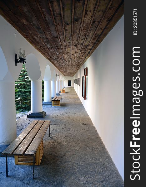 Porch at Rilski monastery in Rila near Sofia in Bulgaria