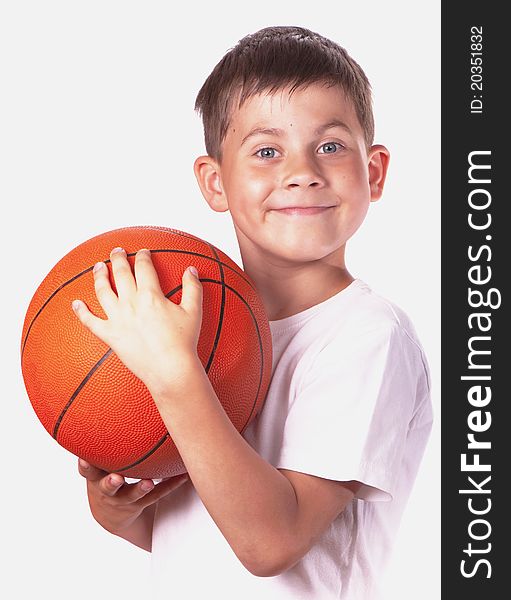 Nice boy has control over Ball for game in basketball  isolated. Nice boy has control over Ball for game in basketball  isolated.