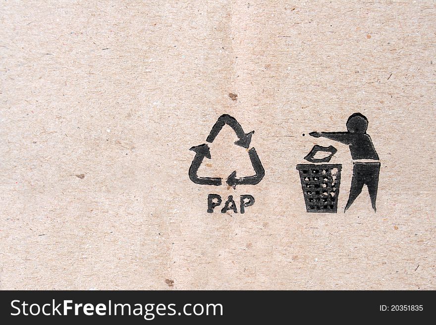 Recycling and ecology symbols printed on paper box. Recycling and ecology symbols printed on paper box