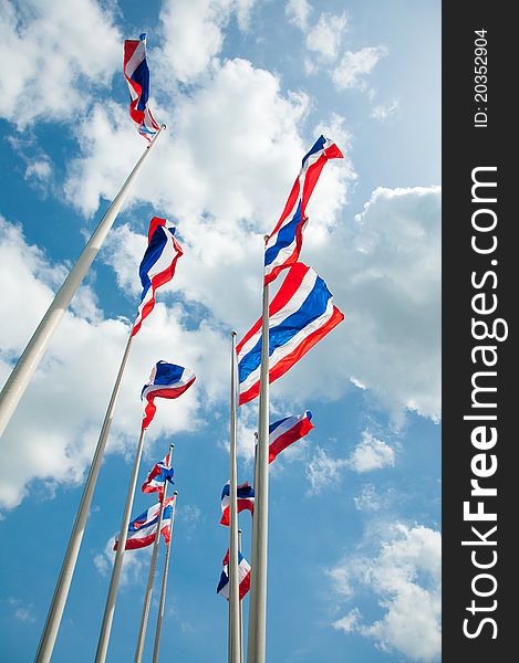 Group of Thailand Flags waving in the sky