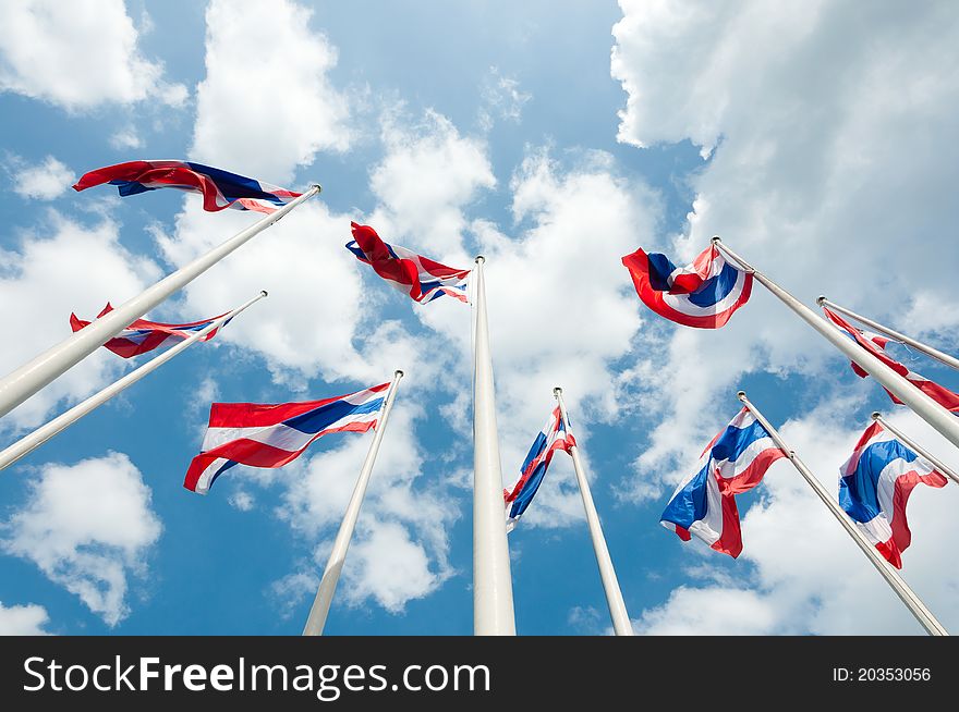 Group of Thailand Flags waving in the sky