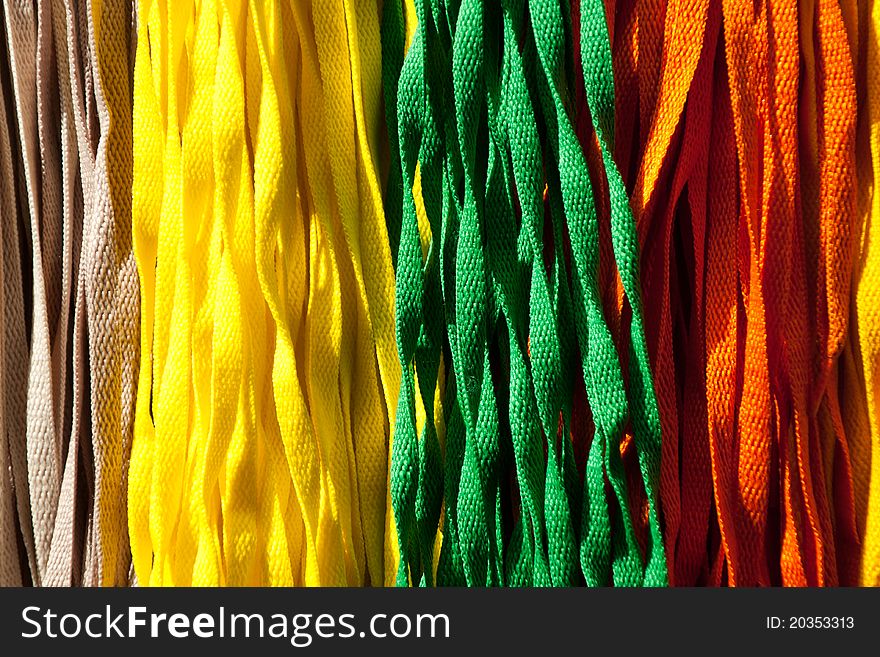 Colorful shoelaces hanging for sale