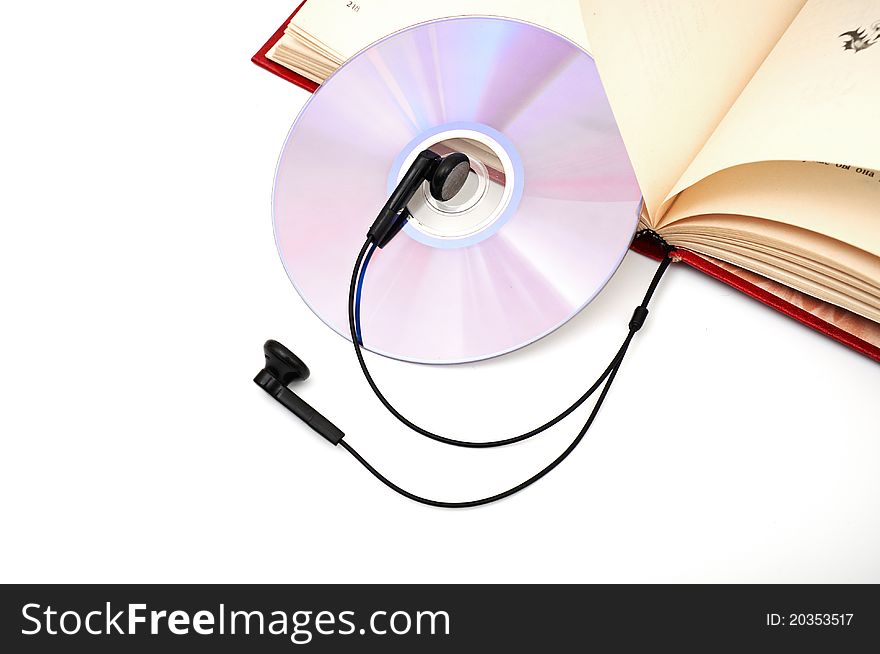 Headphones and books (audio book concept) isolated