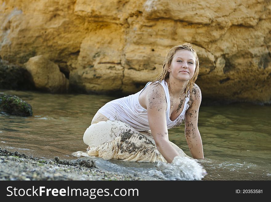 Redheaded Girl In A Wet White T-shirt