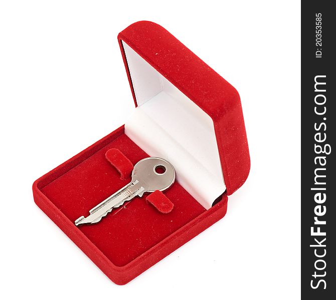 Keys in red gift box isolated