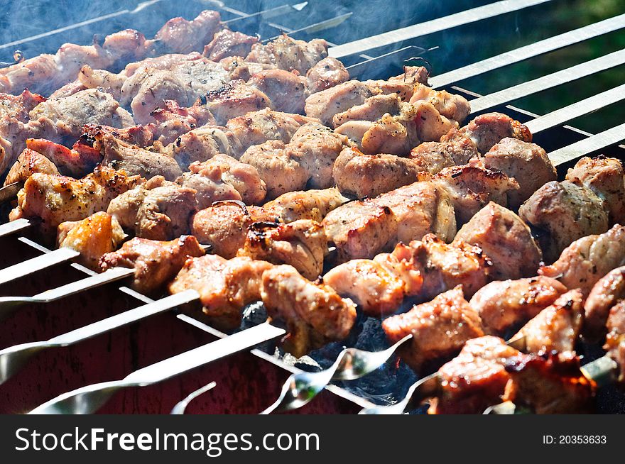Fried Meat On The Grill