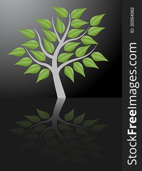 Illustration of tree with reflection on black surface