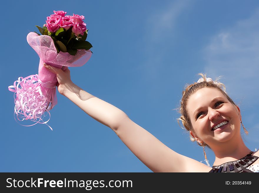 Happy bride with flowers