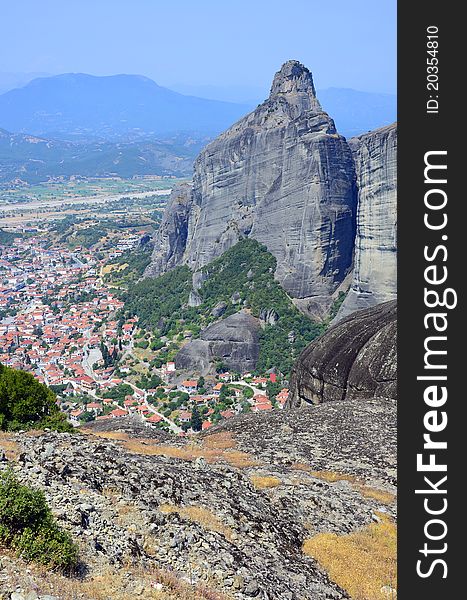 Meteora mountain and Kalambaka city in Greece. Meteora mountain and Kalambaka city in Greece