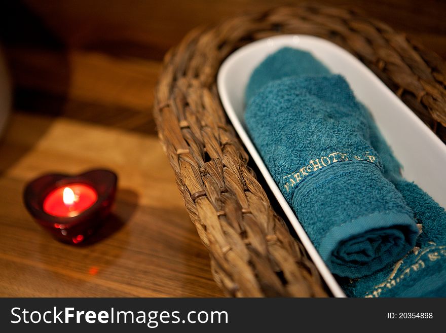 SPA setting – towel and heart candle