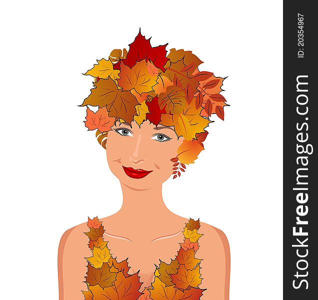 Elegant Autumn Girl With Leaves