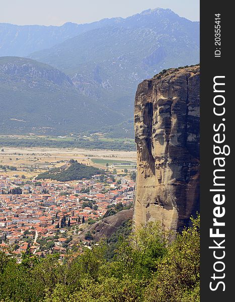 Kalampaka view from Meteora mountains in Greece