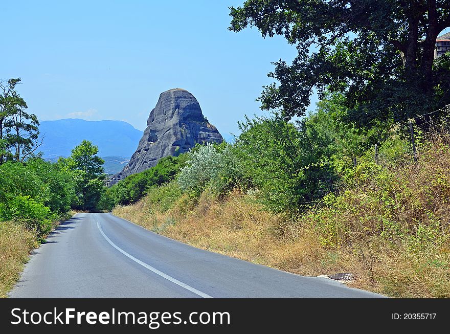 Curved road in Meteora mountains. Curved road in Meteora mountains