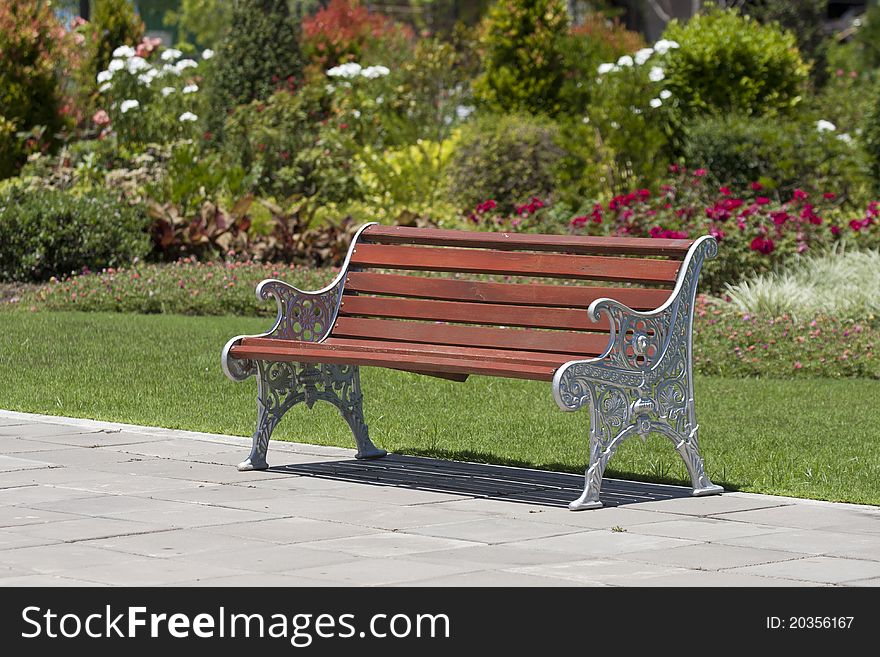 Beautiful bench and flower in park