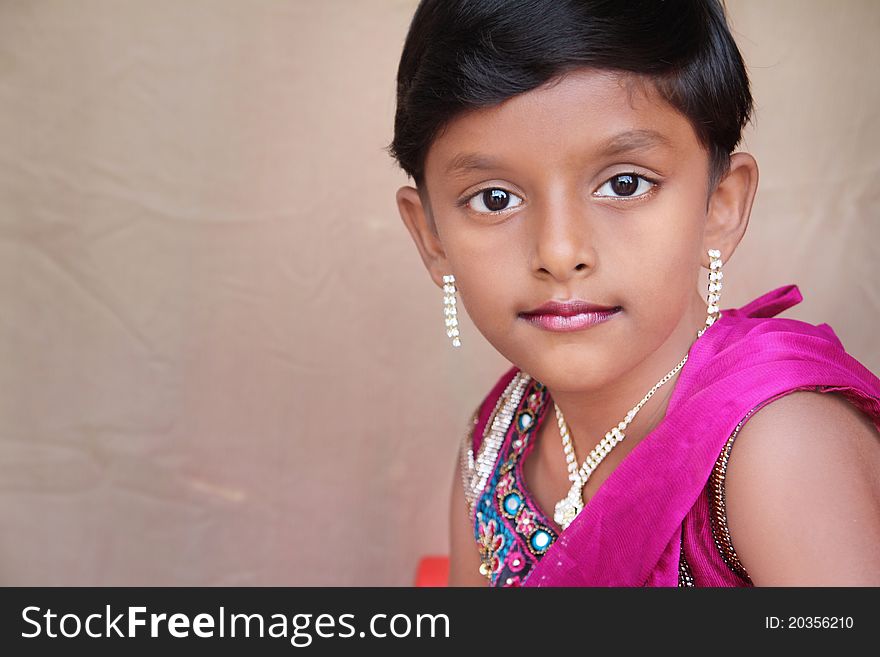 Portrait of Indian Little Girl Posing to Camera