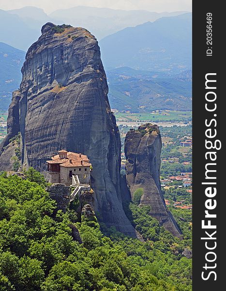 View of a monastery in Greece from Meteora mountains. View of a monastery in Greece from Meteora mountains