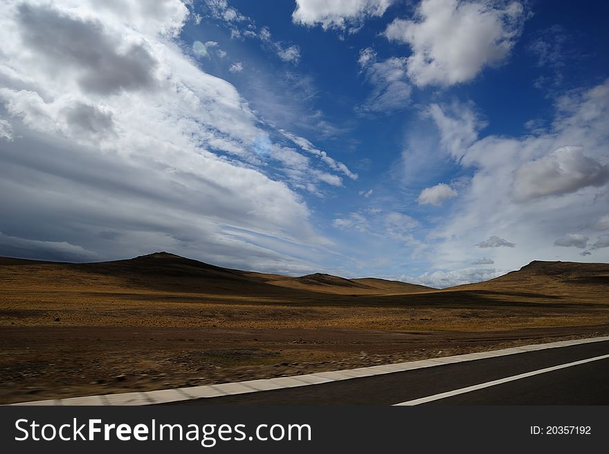 Yellow grassland landscpae in Inner Mongolia, China.