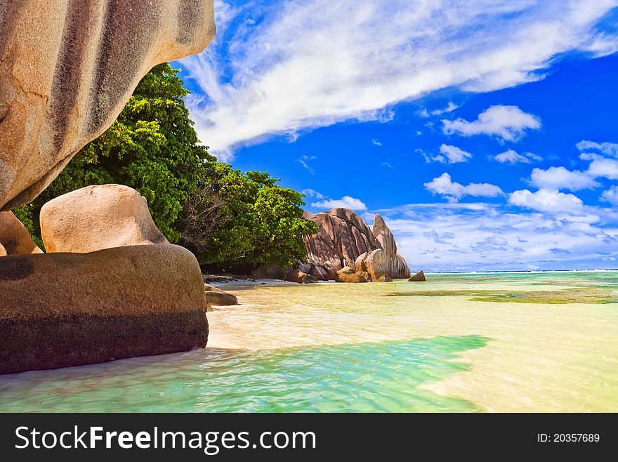 Beach Source d'Argent at Seychelles - nature background