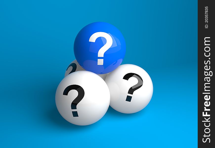 Spheres with question signs on a dark blue background