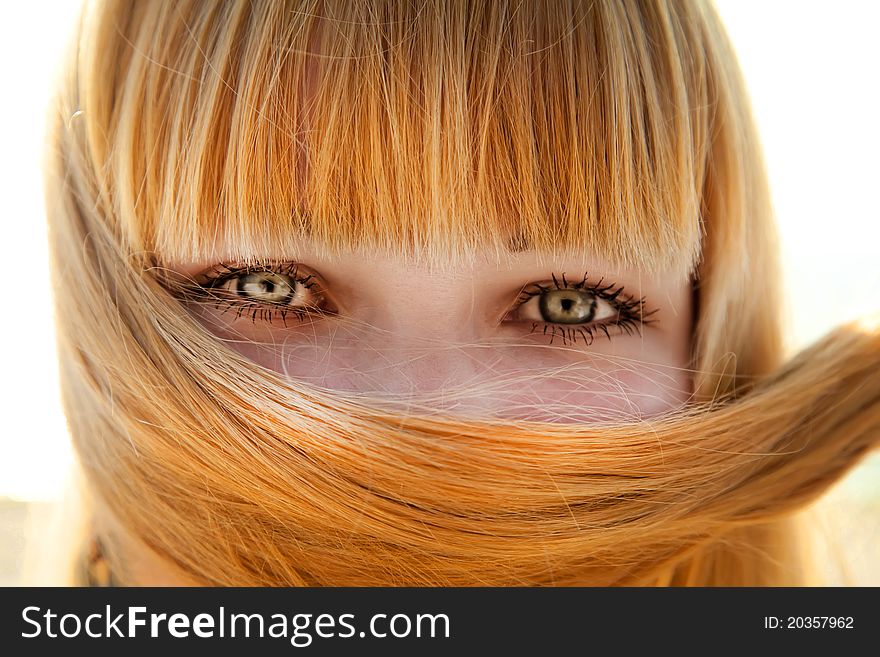 Close-up view at girl's eyes.