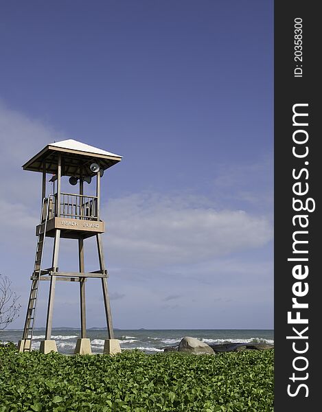 Beach guard tower in eastern beach of thailand