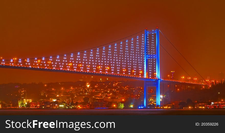 From the Asian coast view of the Europe  and Bogazici Kpr bridge at night, Istanbul Turkey. From the Asian coast view of the Europe  and Bogazici Kpr bridge at night, Istanbul Turkey