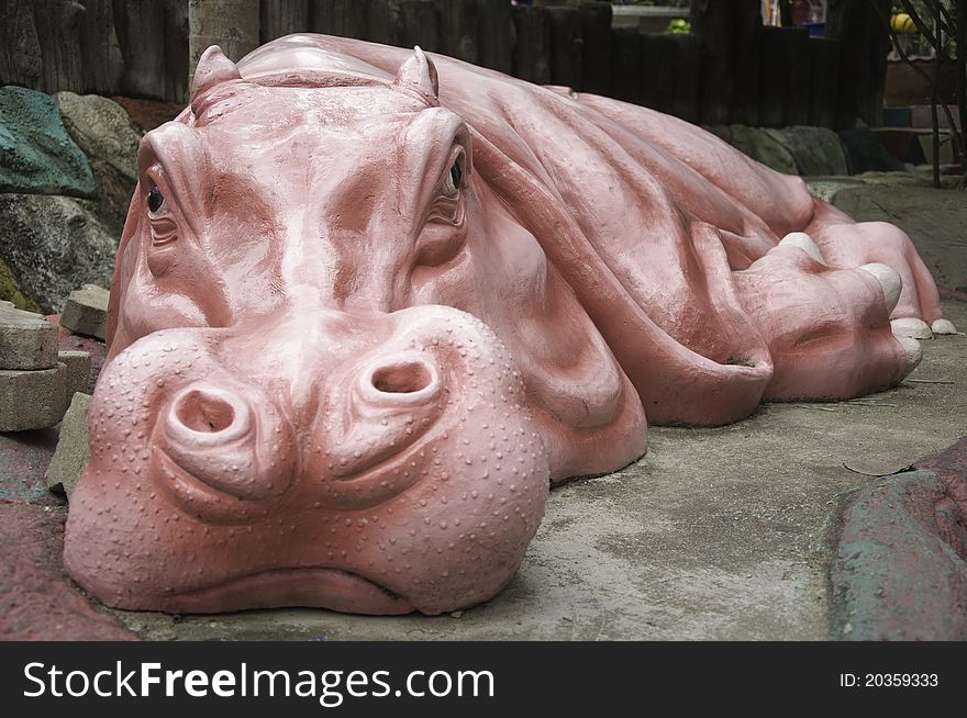 Ping hippo statue in the zoo , Eastern of thailand