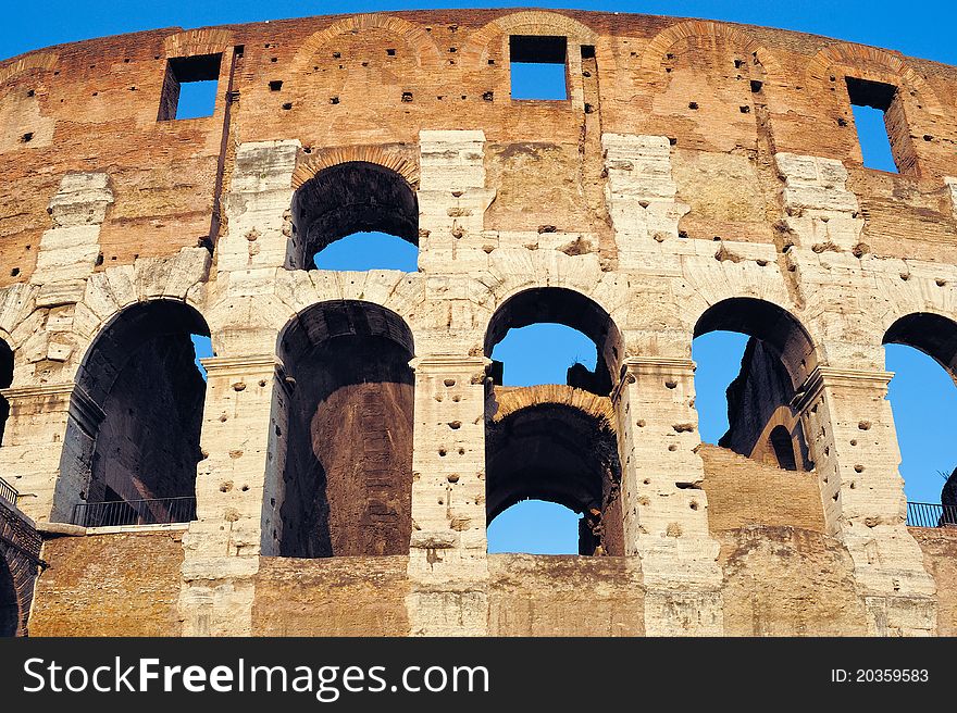 Ancient Walls of Great Roman amphitheater Colosseum in Rome, Italy. Ancient Walls of Great Roman amphitheater Colosseum in Rome, Italy