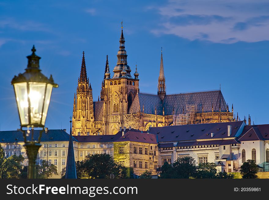 Night on Castle of Prague as seen from Charles Bridge