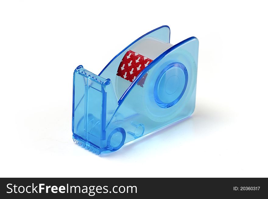 Sticky tape in blue plastic holder