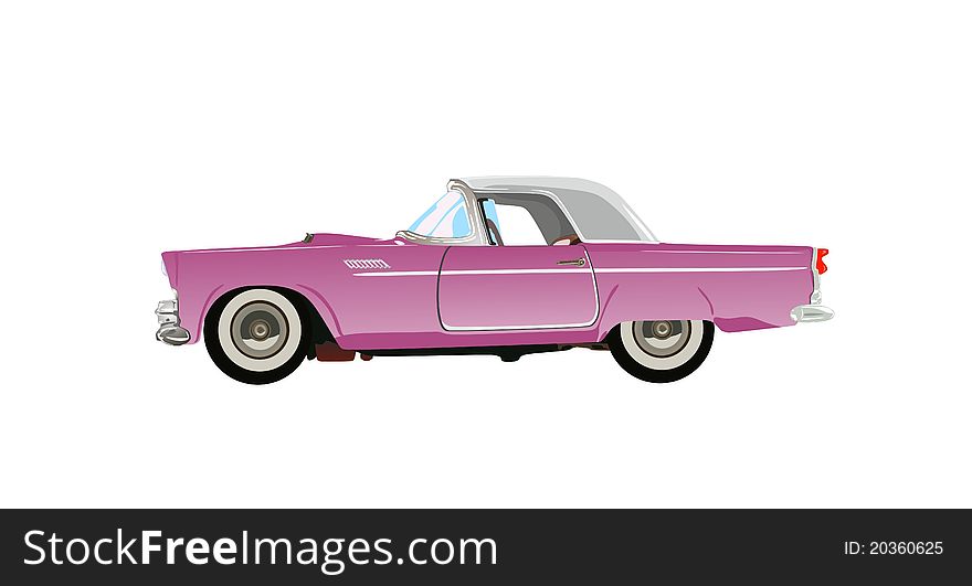 Vector illustration of pink classic auto. isolated on white