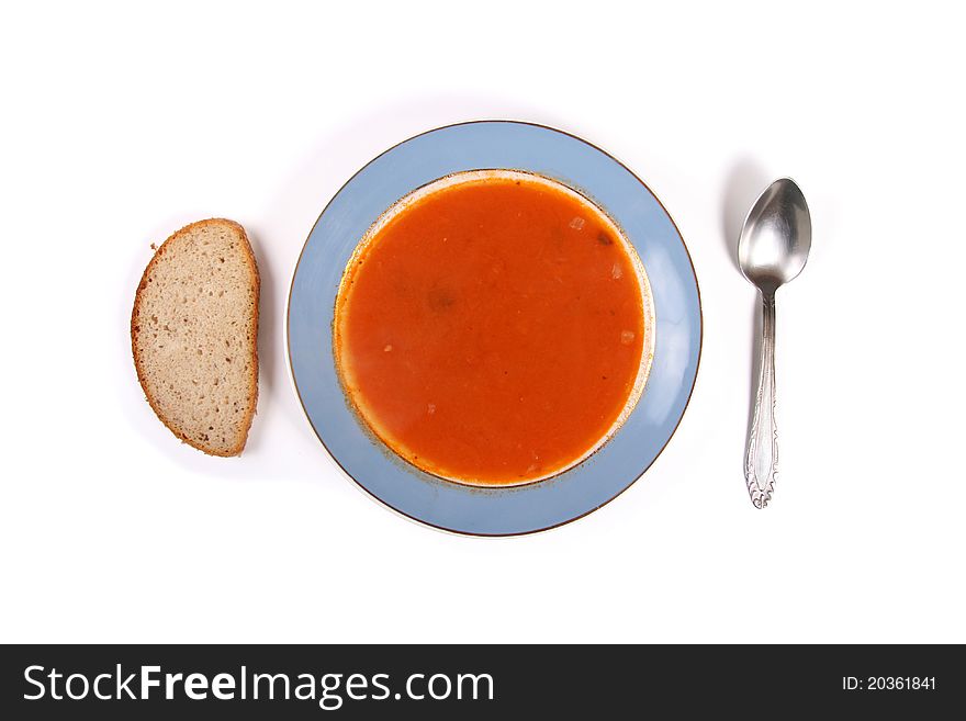 Plate with soup isolated on white background