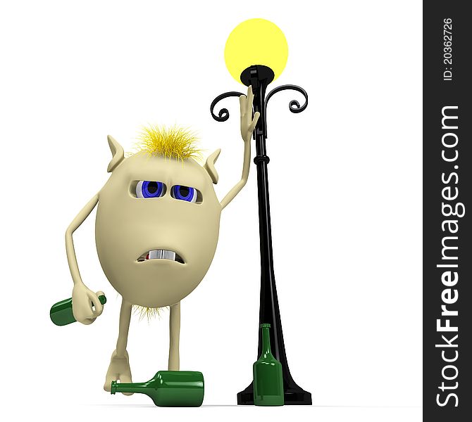 Haired Drunkard Puppet Standing Near Metal Latern