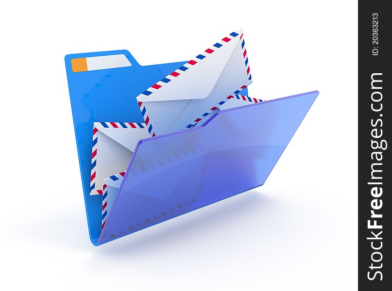 Airmail envelopes in blue folder. 3d illustration. Airmail envelopes in blue folder. 3d illustration.