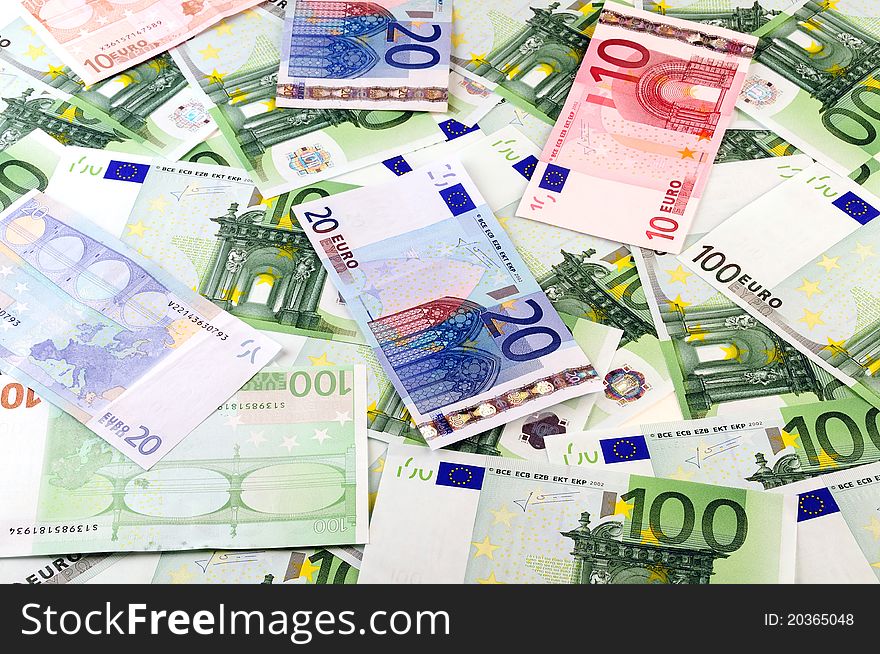 Euro banknotes background, close up