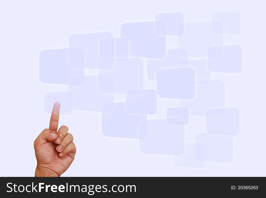 Hand pointing button on light background. Hand pointing button on light background