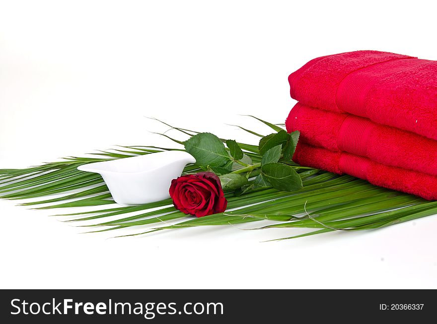 SPA Background of red towels and red rose