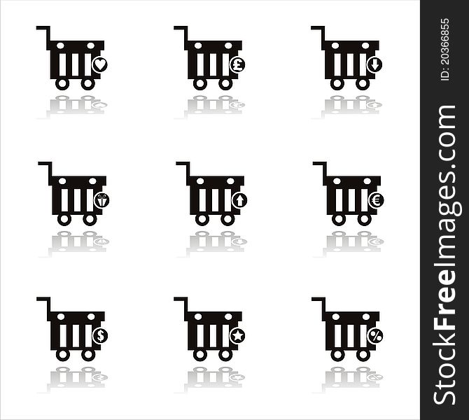 Set of 9 black shopping baskets icons