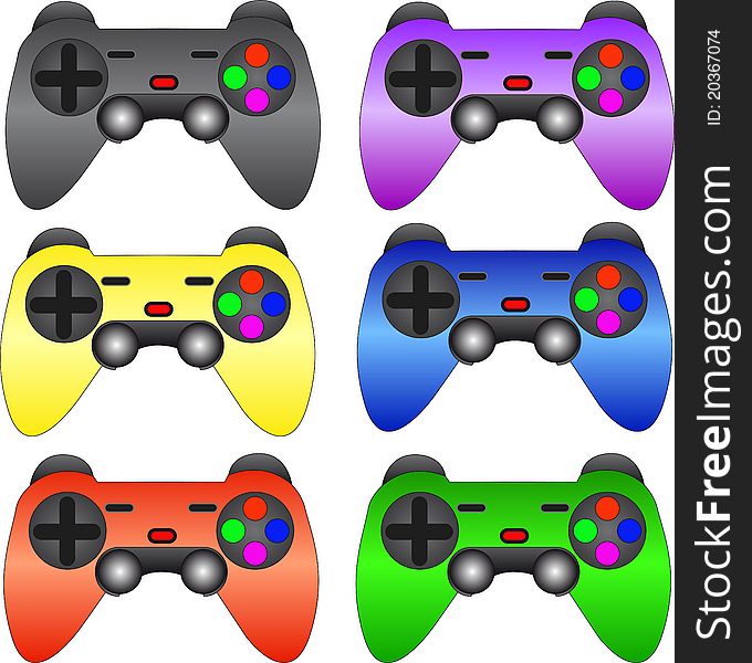 Set of 6 joystick icons in a different colors. Set of 6 joystick icons in a different colors