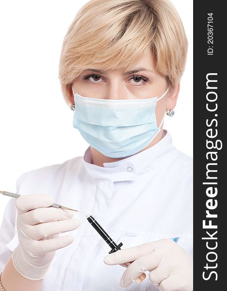 Portrait of female dentist - isolated over a white background. Portrait of female dentist - isolated over a white background